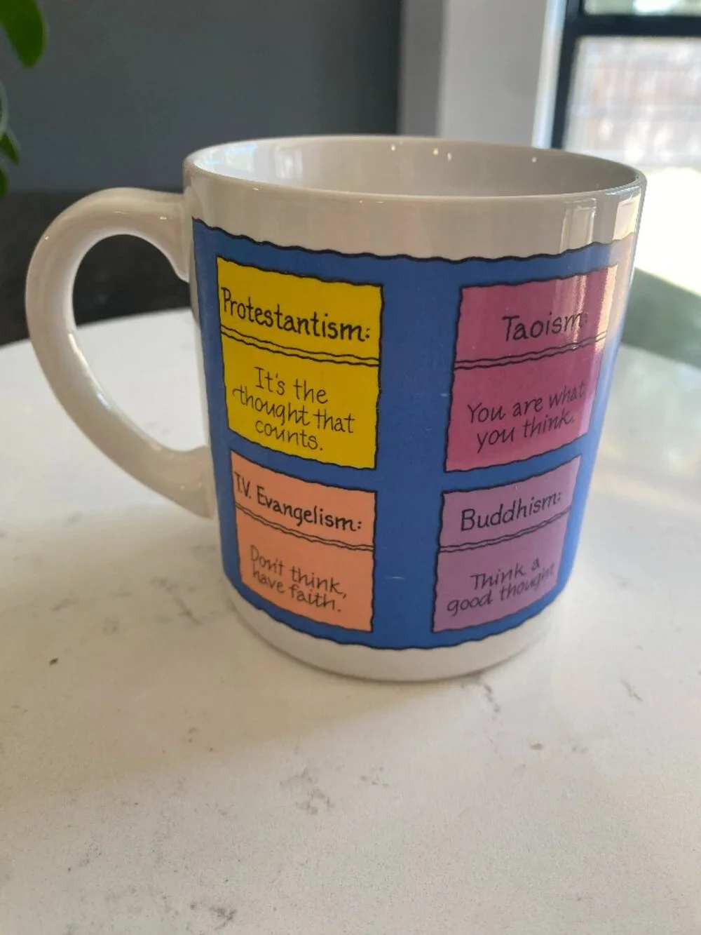 Recycled Paper Greetings Mug Vintage Funny Religions Coffee Cup Korea 1990s